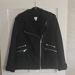 Stylish Black Teddy Jacket with Silver Details